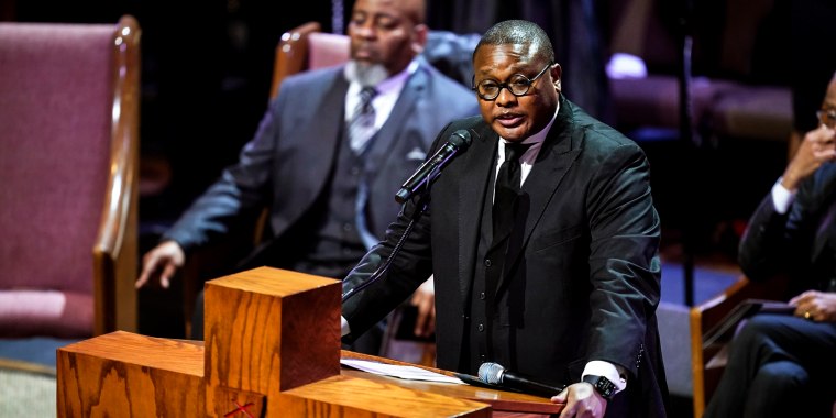 Image: Rev. Dr. J. Lawrence Turner speaks during the funeral service for Tyre Nichols at Mississippi Boulevard Christian Church in Memphis, Tenn., on Feb. 1, 2023.