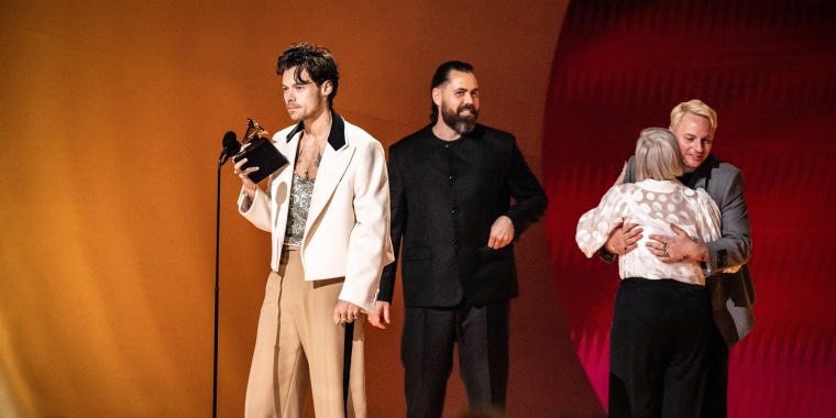 Harry Styles, Tyler Johnson and Kid Harpoon accept the Album Of The Year award for “Harry's House” during the 65th GRAMMY Awards at on Feb. 5, 2023 in Los Angeles.