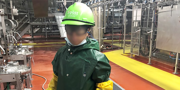 Photo taken by Department of Labor investigator of a child who worked for Packers Sanitation Services Inc. (PSSI).
cleaning a slaughterhouse in Grand Island, Nebraska.