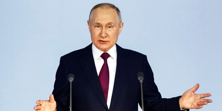 El presidente ruso, Vladimir Putin, durante su discurso sobre el Estado de la nación el 21 de febrero de 2023 en Moscú, Rusia.