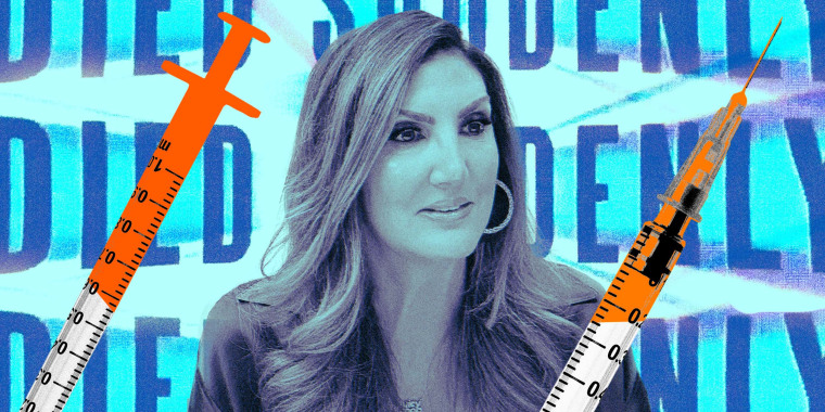 Photo Illustration: Heather McDonald in front of the "Died Suddenly" documentary logo