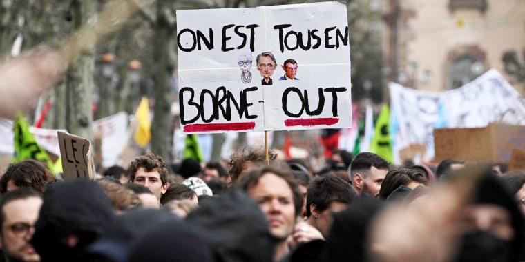 People protest French President Macron's plan for pension reform 