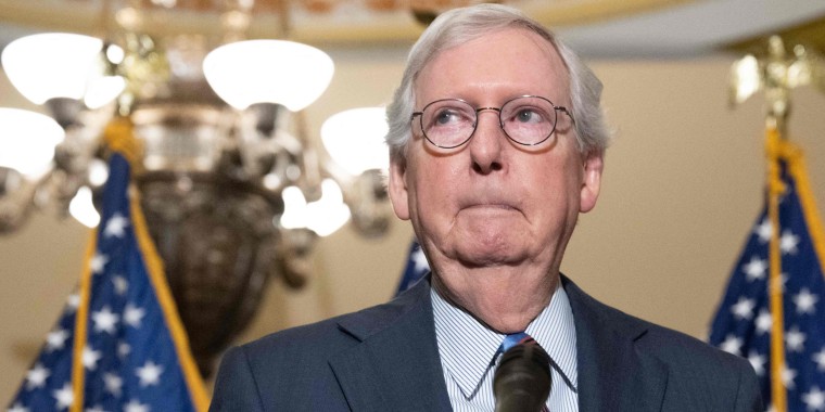 Senate Minority Leader Mitch McConnell speaks during a press conference at the Capitol in Washington, D.C.