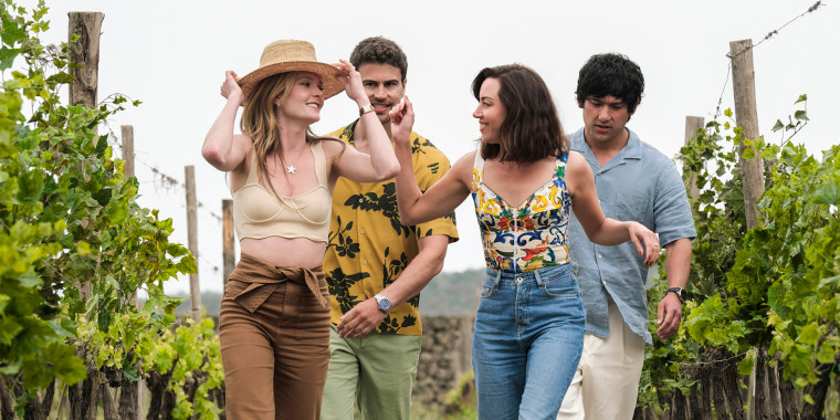 Meghann Fahy, Theo James, Aubrey Plaza and Will Sharpe in The White Lotus.