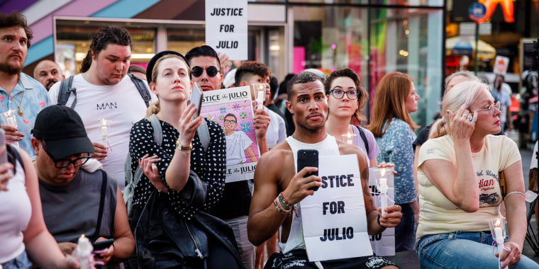 A vigil in New York on June 8, 2022 for Julio Ramirez who died mysteriously after leaving a gay bar.