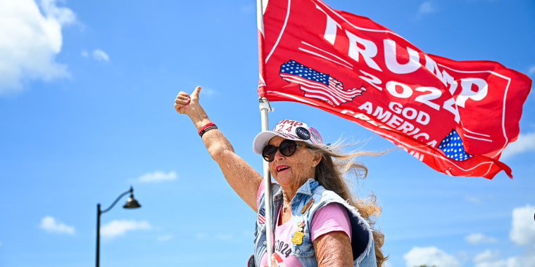 Image: Supporters of former President Donald Trump protest near the Mar-a-Lago Club in Palm Beach, Fla., on March 31, 2023.
