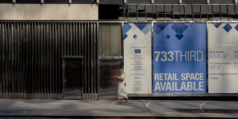 A "Retail Space Available" sign on a storefront in New York in 2022. 