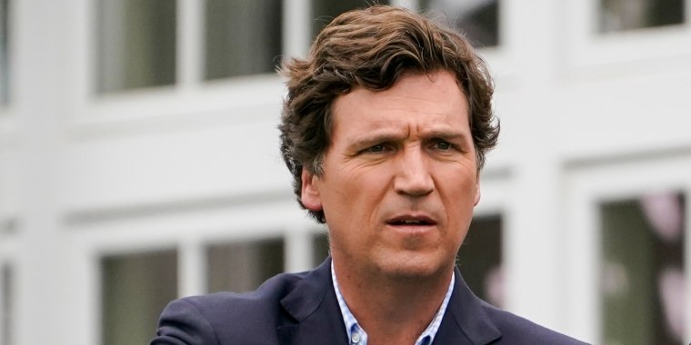 Tucker Carlson attends the final round of the Bedminster Invitational LIV Golf tournament in Bedminster, N.J., on July 31, 2022.