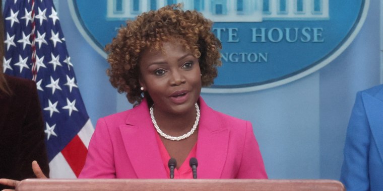 White House Press Secretary Karine Jean-Pierre holds a press briefing with cast members from The L-Word at the White House