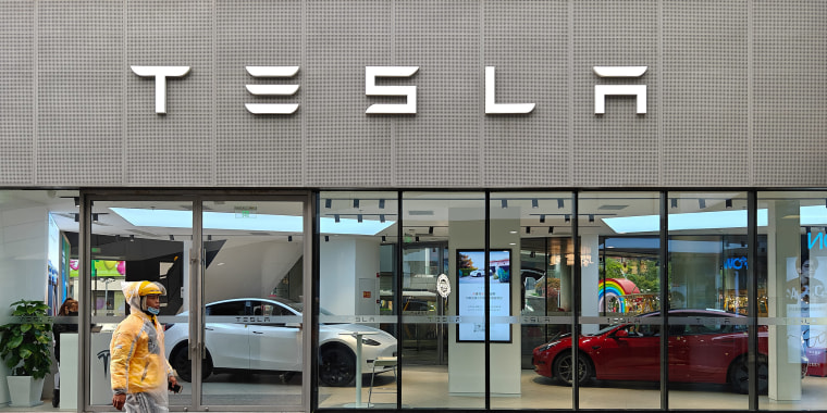 A Tesla electric car store in Shanghai, China, on April 6, 2023.