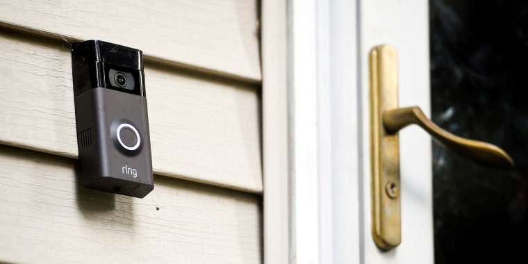 A Ring doorbell camera in Wolcott, Conn., on July 16, 2019.