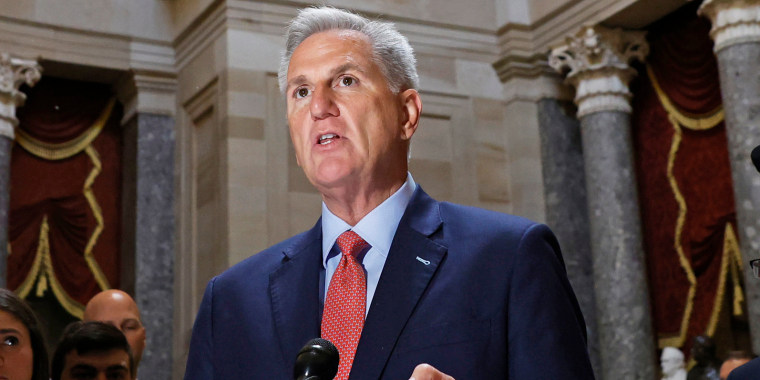 Speaker of the House Kevin McCarthy addresses the media at the Capitol