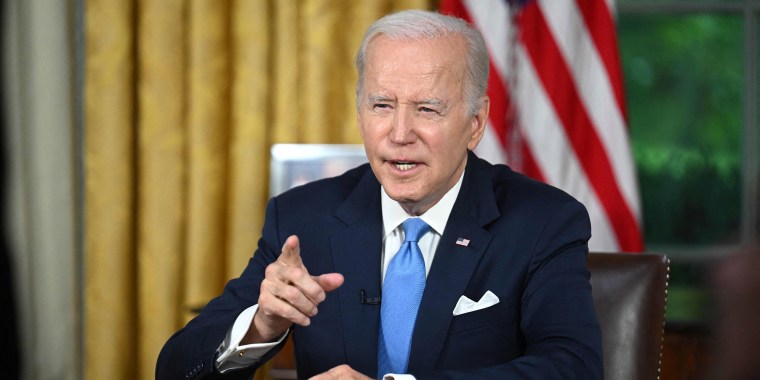 President Joe Biden addresses the nation on averting default and the Bipartisan Budget Agreement, in the Oval Office of the White House in Washington, DC, June 2, 2023.
