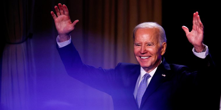President Joe Biden acknowledges his supporters in Washington, D.C. on April 25, 2023