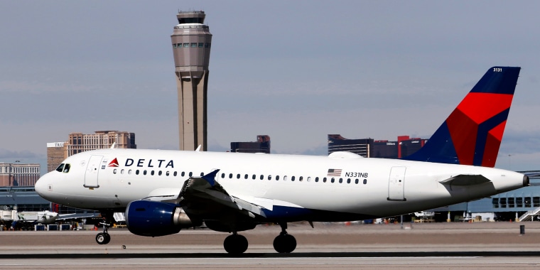 A Delta Air Lines plane at Harry Reid International Airport in Las Vegas