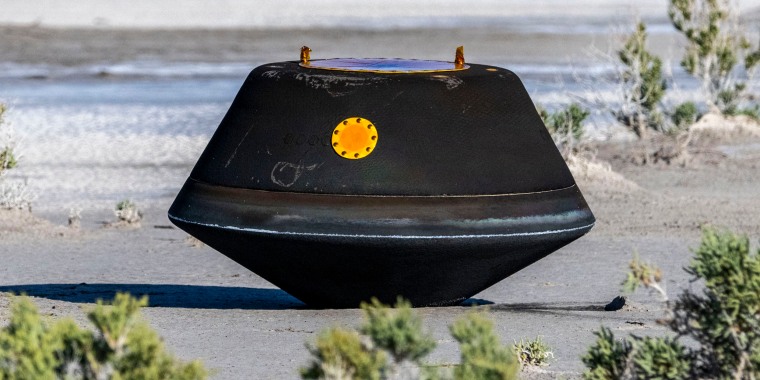 The sample return capsule from NASA's Osiris-Rex mission in Utah on Sept. 24, 2023.