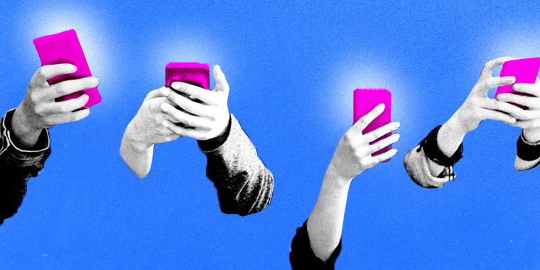 Photo Illustration: Disembodied hands holding glowing smart phones
