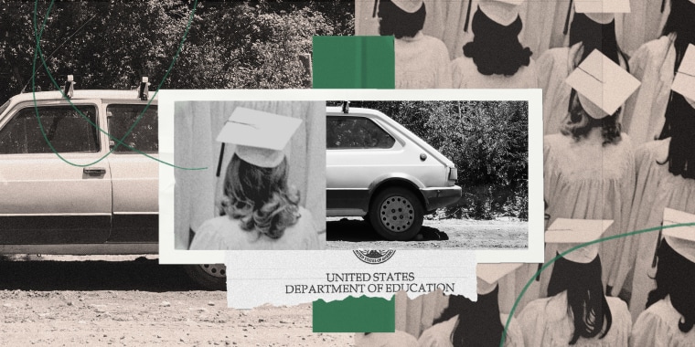 Collage of graduation photos and an old car 
