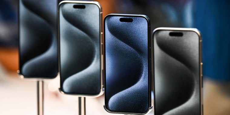 The Apple iPhone 15 at an Apple Store in Los Angeles on Sept. 22, 2023.