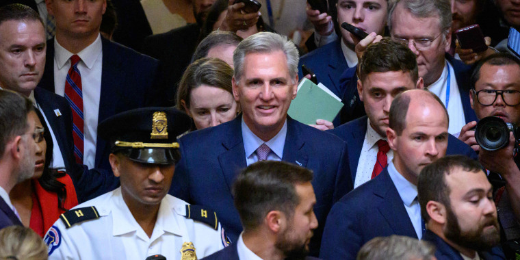 Rep. Kevin McCarthy walks from the House Chamber after he was ousted as Speaker on Oct. 3, 2023. 
