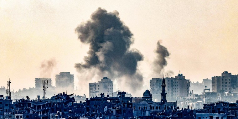 Smoke billows over the northern Gaza Strip following an Israeli strike on Oct. 25, 2023.