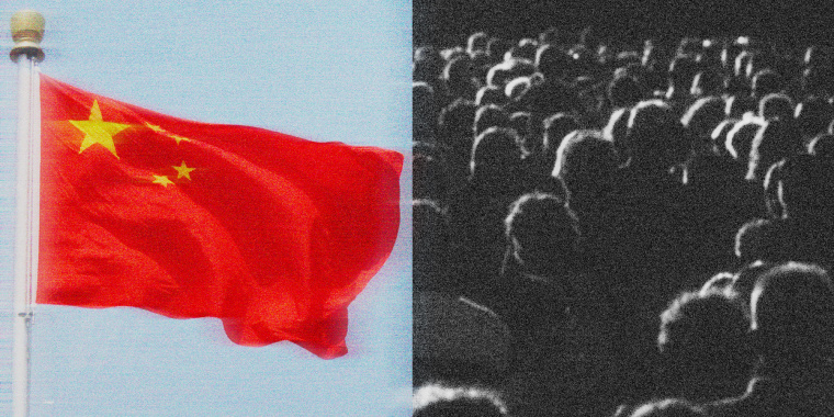 Photo Illustration: The Chinese flag and a crowd of people