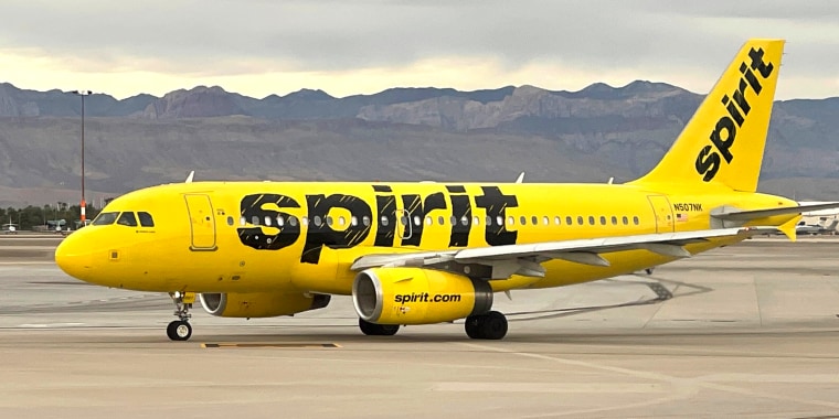 A Spirit Airlines 2005 Airbus A319-132 on the runway at McCarran International Airport in Las Vegas, on Oct. 24, 2021. 