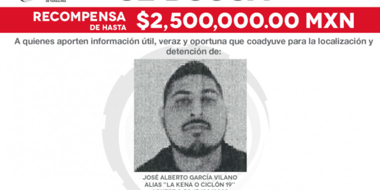Un anuncio ofreciendo recompensa por la captura de José Alberto García Vilano, alias "La Kena".