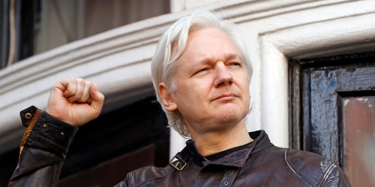 Julian Assange outside the Ecuadorian embassy in London, May 19, 2017.