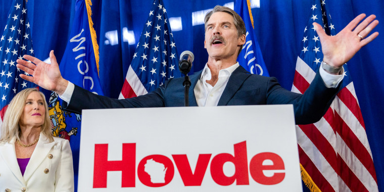 Republican Senate candidate Eric Hovde at an event in Madison, Wis., on Feb. 20, 2024.
