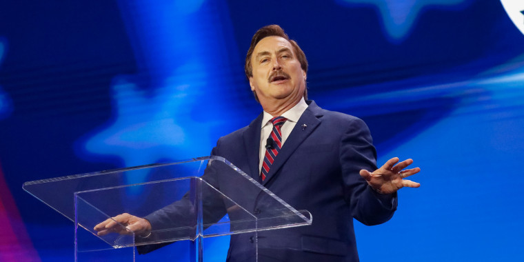 Mike Lindell, chief executive officer of My Pillow Inc., speaks at the Turning Point Action conference in West Palm Beach, Florida, on July 16, 2023. 