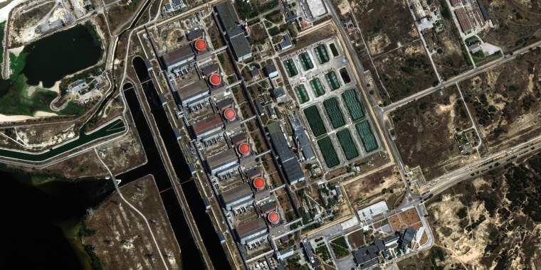 Satellite imagery from the July 30th 2023 shows an overview of the Zaporizhzhia nuclear power plant and it's six uranium-fueled reactors currently in a cold shutdown. 
