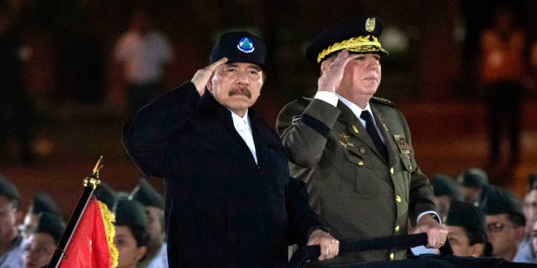 Daniel Ortega, left,  and Julio Aviles during a ceremony in Managua, Nicaragua
