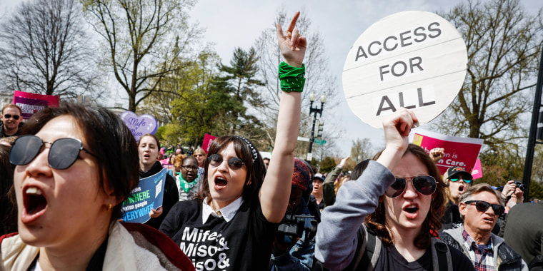 Demonstrators participate in a abortion-rights rally outside the Supreme Court