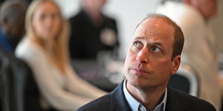 Britain's Prince William attends a Homewards Sheffield Local Coalition meeting in Sheffield, northern England, on March 19, 2024. 