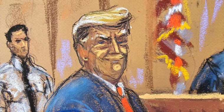 A courtroom sketch of Donald Trump