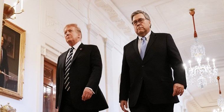 Then-President Donald Trump and Attorney General William Barr arrive together for the presentation of the Public Safety Officer Medals of Valor