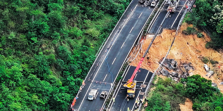 A section of a highway collapsed early Wednesday in southern China leaving more than a dozen of people dead, local officials said, after the area had experienced heavy rain in recent days. 