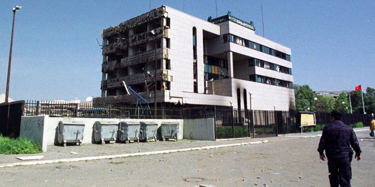 Damaged Chinese Embassy in Belgrade after NATO air strike.
