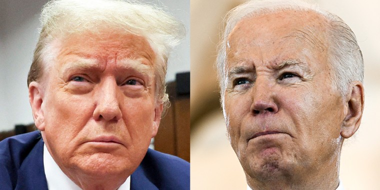 A split composite of Donald Trump and Joe Biden.