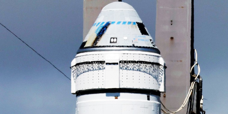 A close-up of the  Starliner capsule 