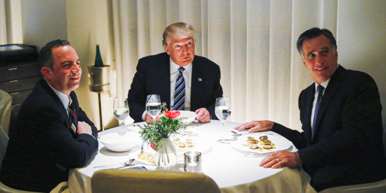 Donald Trump with Mitt Romney and Reince Priebus.