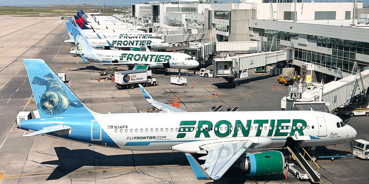 Frontier planes parked at gates 