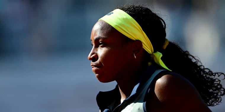  Coco Gauff looks on during her match during  a match in Rome