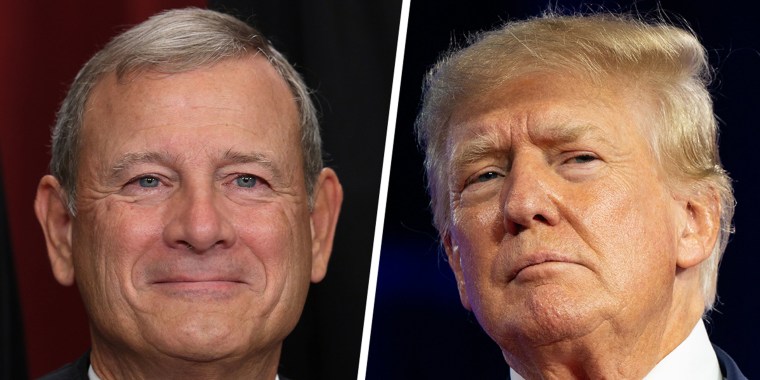 Side by side split image of John Roberts and Donald Trump. 