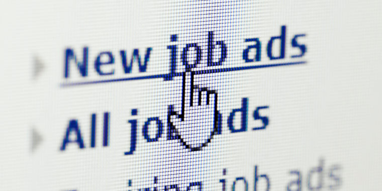 Mouse pointer hovering over link for new jobs ads