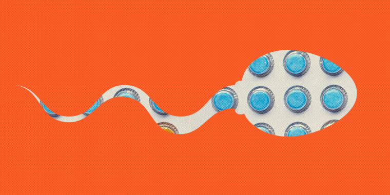 Illustration of a sperm filled with birth control pills 