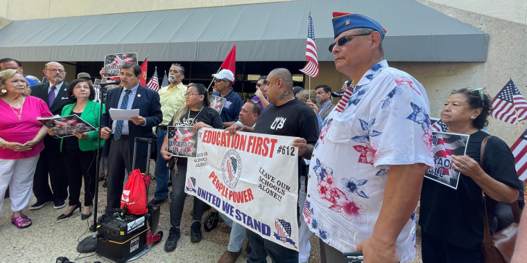 LULAC leaders and others whose homes were raided protested on Monday in San Antonio, Texas.