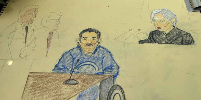 Dibujo de Ismael 'El Mayo' Zambada durante su audiencia. 