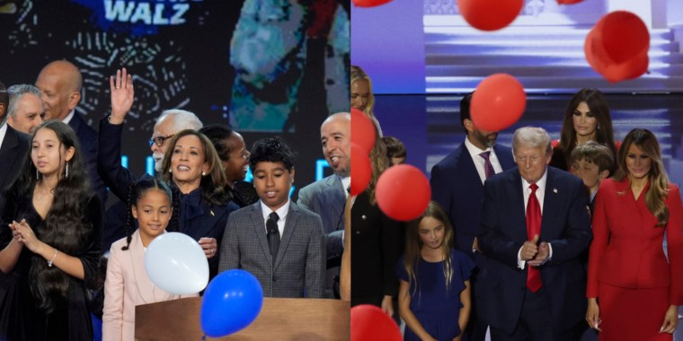 Las familias de Kamala Harris y Donald Trump en las convenciones nacionales de los partidos.